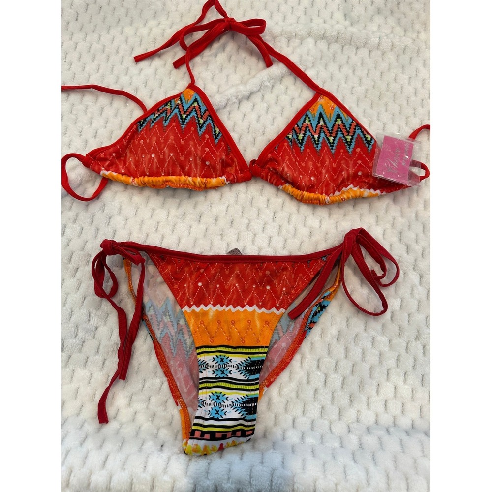 Choice by Bluewave Womens Red Tribal Geometric Triangle Bikini Set L F31227-24 - Picture 2 of 6